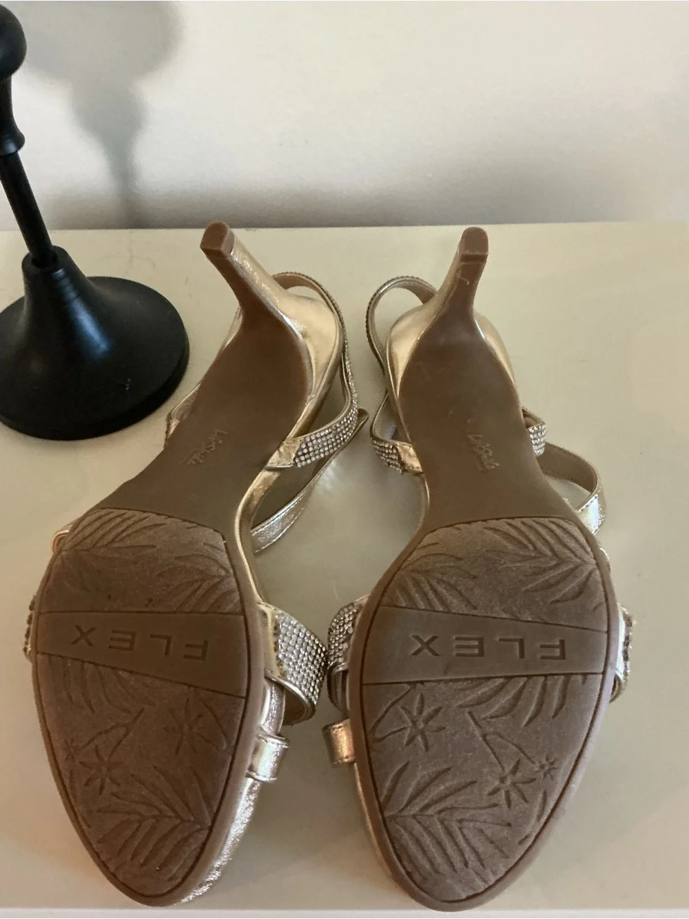 Life stride Flex Metallic Gold Rhinestone Slingback Heels Size 10 NWOT